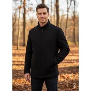 Newport Harbor Wool Cashmere Coat Mens XL Black Zip Car Jacket Made In Portugal